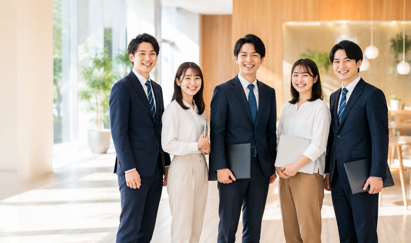 若手社員と学生の集合写真